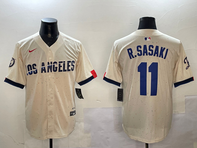 Men Los Angeles Dodgers #11 R Sasaki cream 2025 MLB nike jersey style1 ->los angeles dodgers->MLB Jersey
